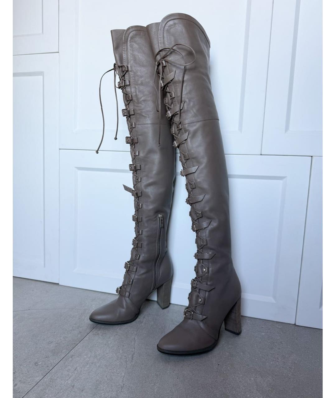 JIMMY CHOO Антрацитовые кожаные ботфорты, фото 6