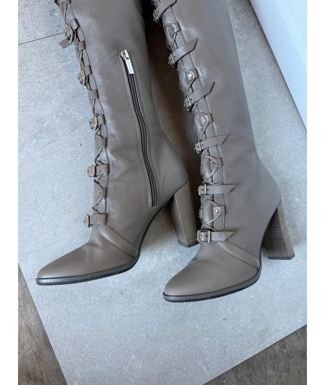 JIMMY CHOO Антрацитовые кожаные ботфорты, фото 5