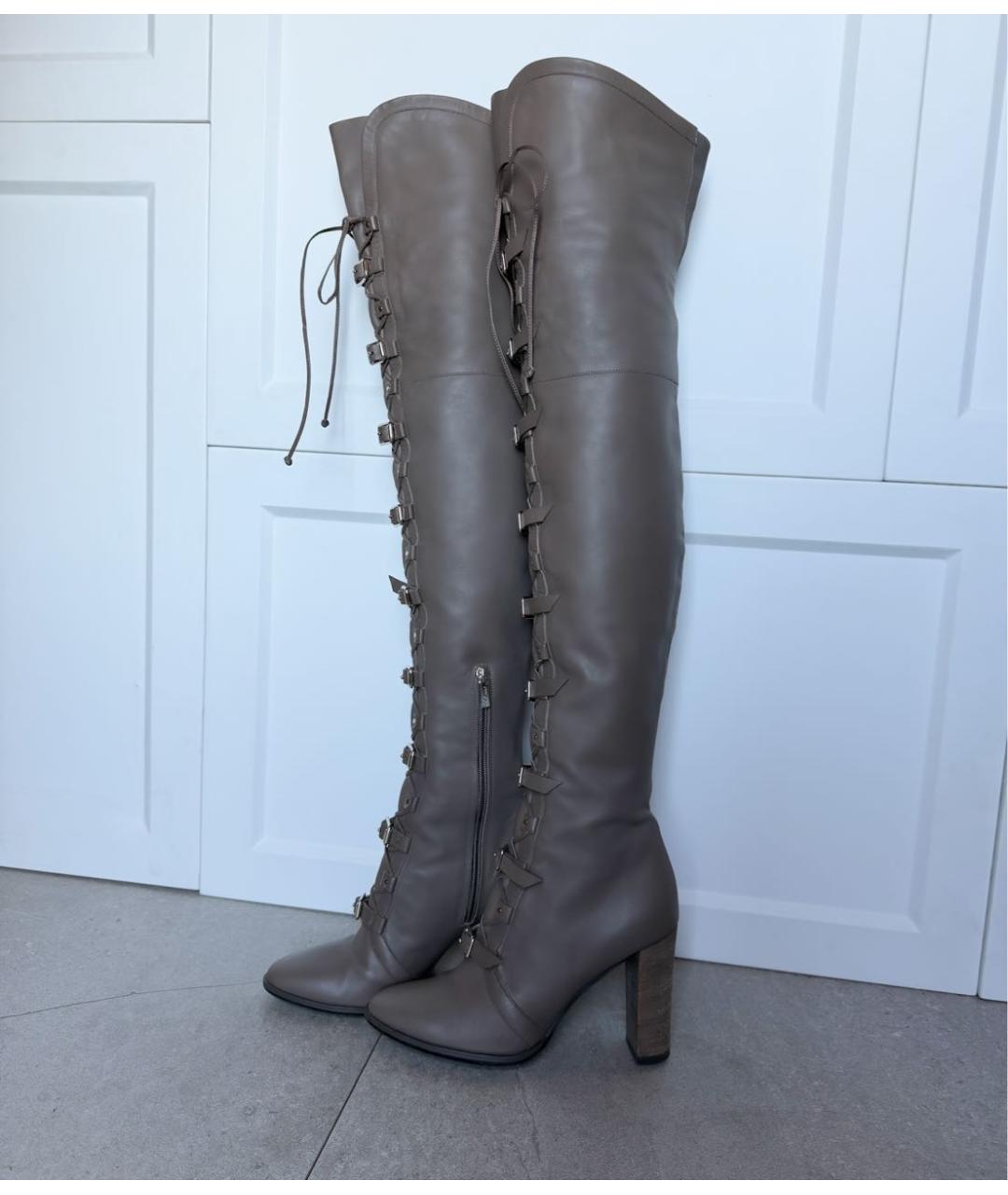 JIMMY CHOO Антрацитовые кожаные ботфорты, фото 9