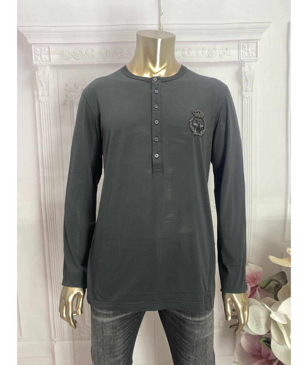 DOLCE&GABBANA Серое хлопковое поло с длинным рукавом, фото 9