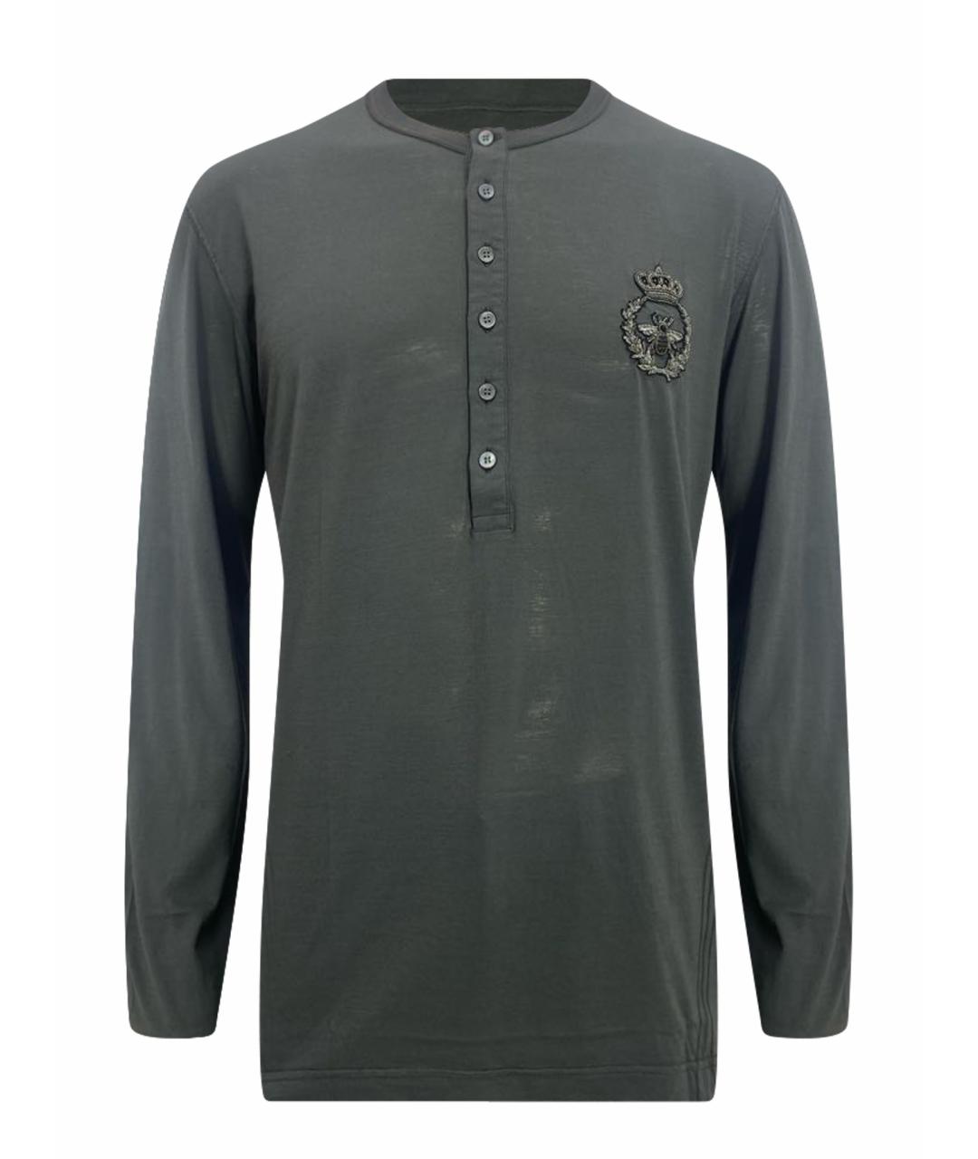 DOLCE&GABBANA Серое хлопковое поло с длинным рукавом, фото 1