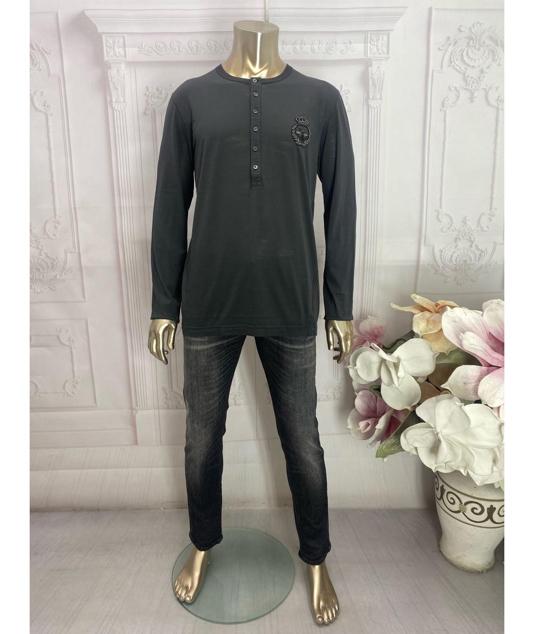 DOLCE&GABBANA Серое хлопковое поло с длинным рукавом, фото 5