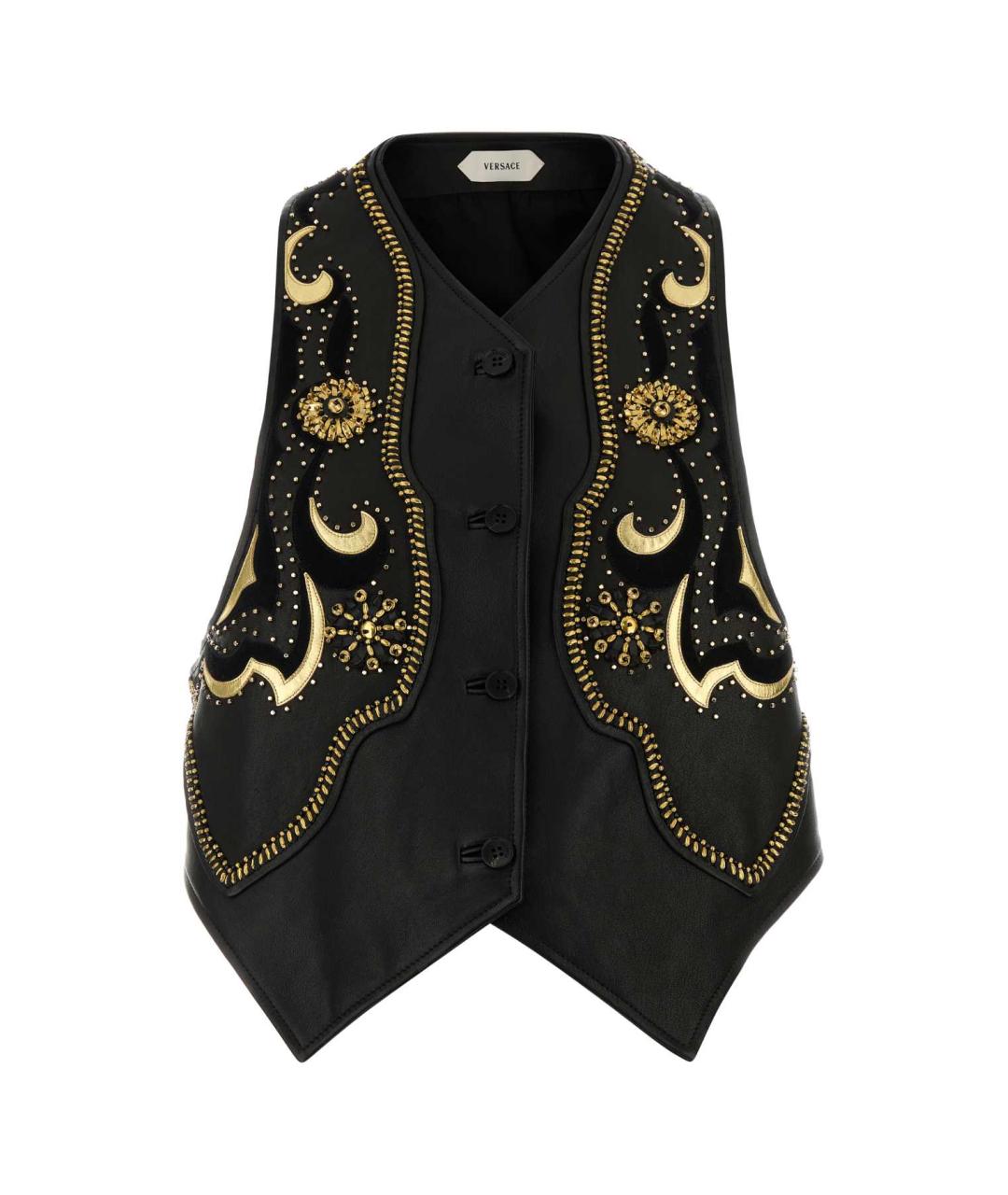VERSACE Черный кожаный жилет, фото 1