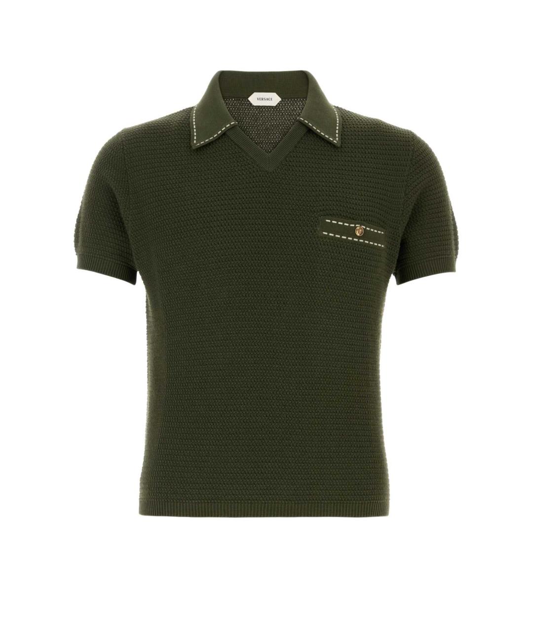 VERSACE Зеленые хлопковое поло с коротким рукавом, фото 1