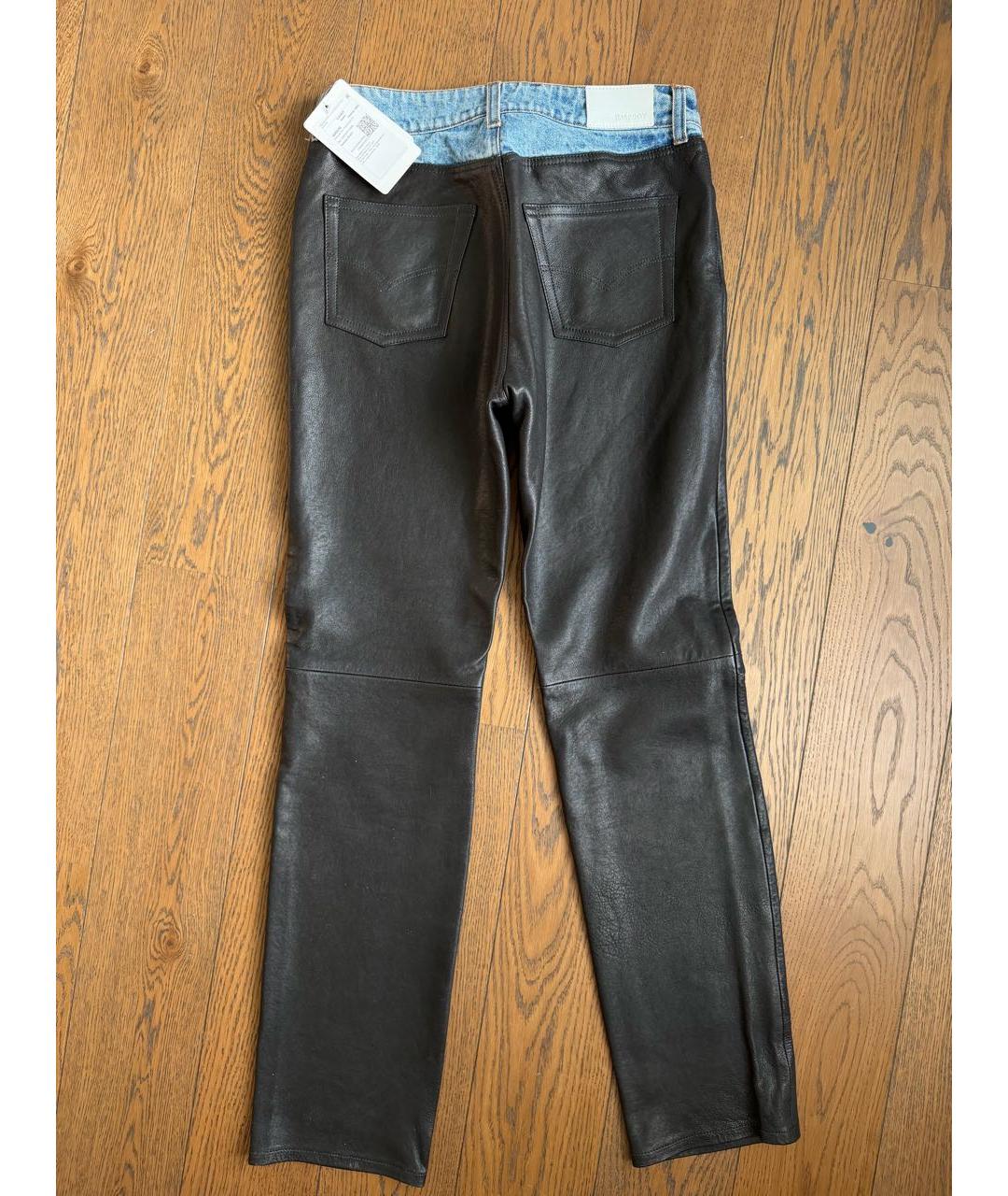 HALFBOY Черные кожаные прямые брюки, фото 2