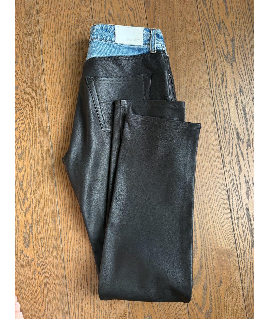 HALFBOY Черные кожаные прямые брюки, фото 6
