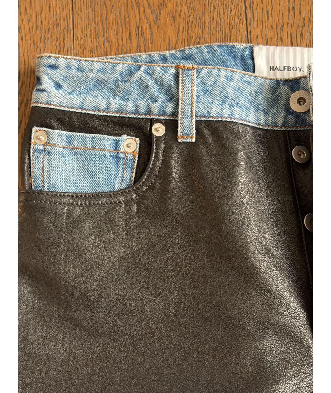 HALFBOY Черные кожаные прямые брюки, фото 3