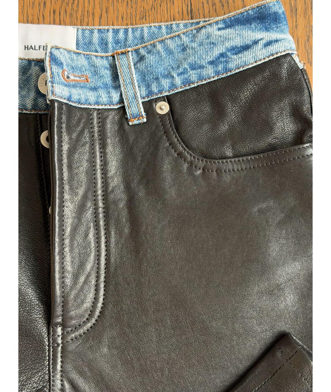 HALFBOY Черные кожаные прямые брюки, фото 5