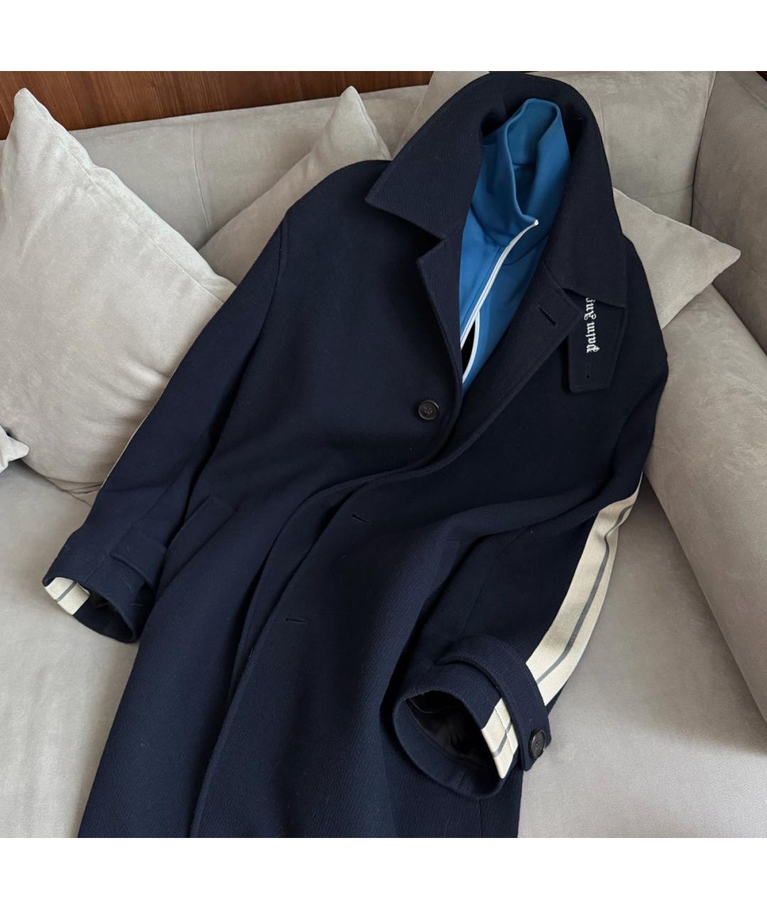 PALM ANGELS Темно-синее шерстяное пальто, фото 4