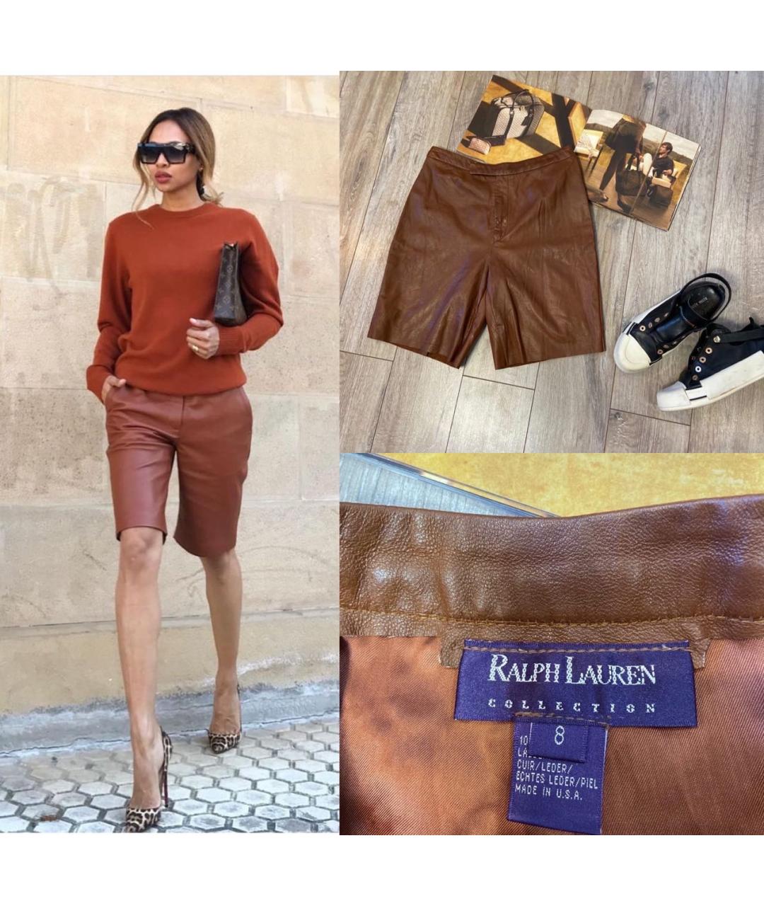 RALPH LAUREN Коричневые кожаные шорты, фото 8