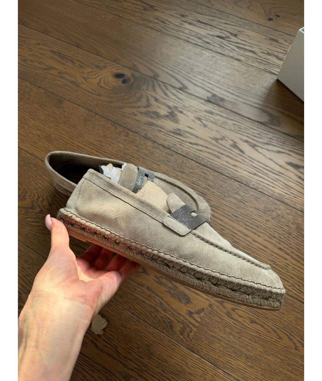 BRUNELLO CUCINELLI Бежевые замшевые лоферы, фото 9