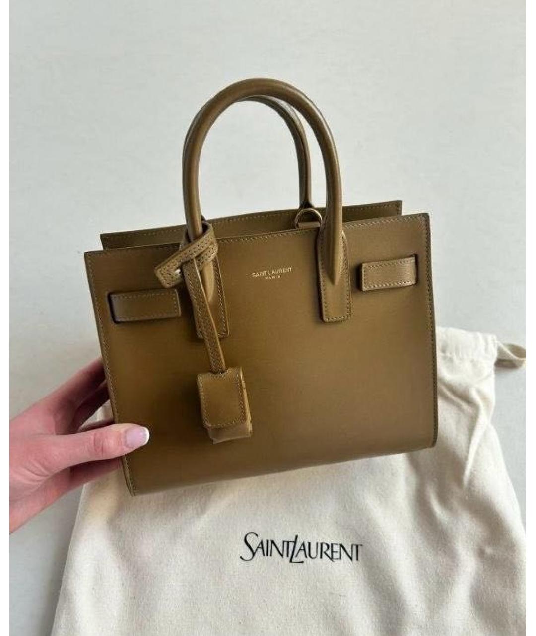 SAINT LAURENT Коричневая кожаная сумка с короткими ручками, фото 5