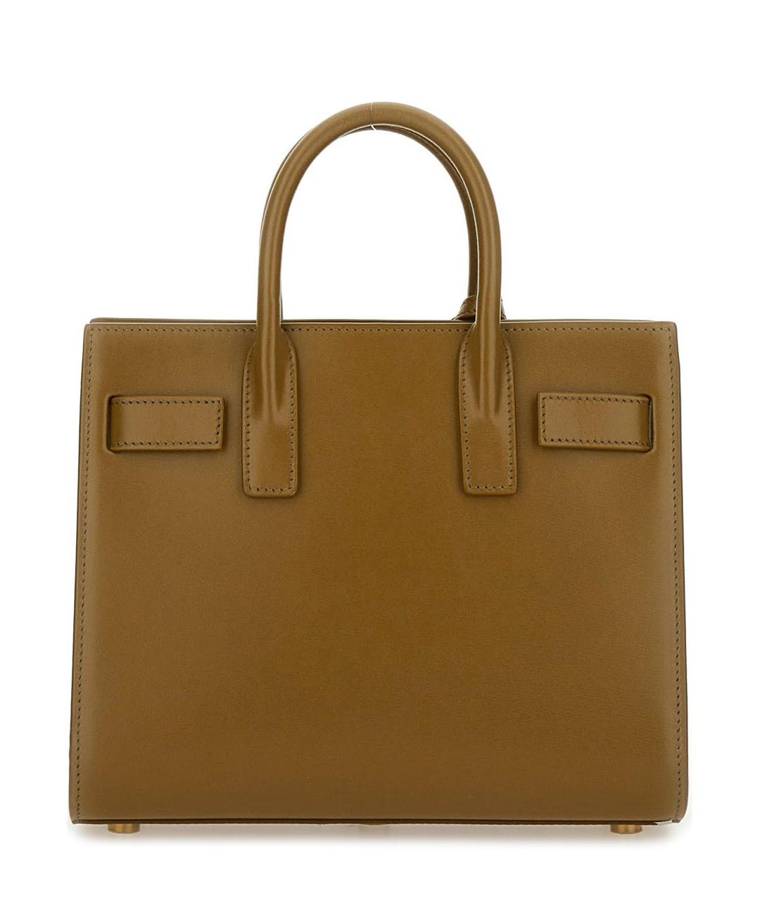 SAINT LAURENT Коричневая кожаная сумка с короткими ручками, фото 2