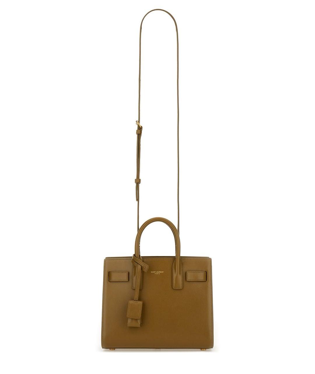 SAINT LAURENT Коричневая кожаная сумка с короткими ручками, фото 4