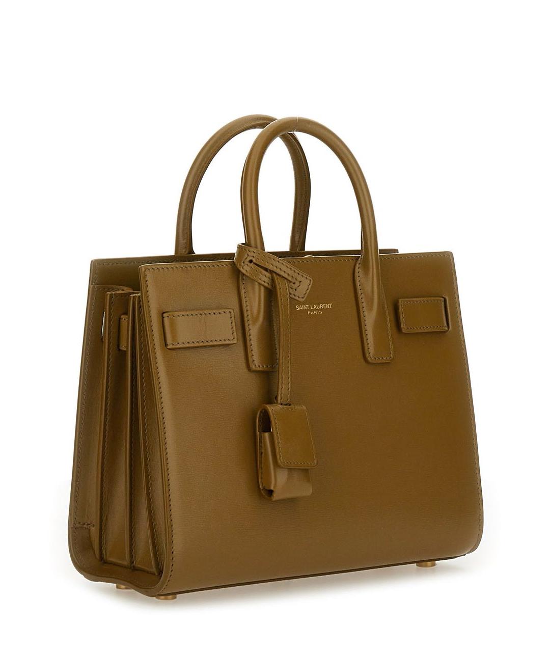 SAINT LAURENT Коричневая кожаная сумка с короткими ручками, фото 6