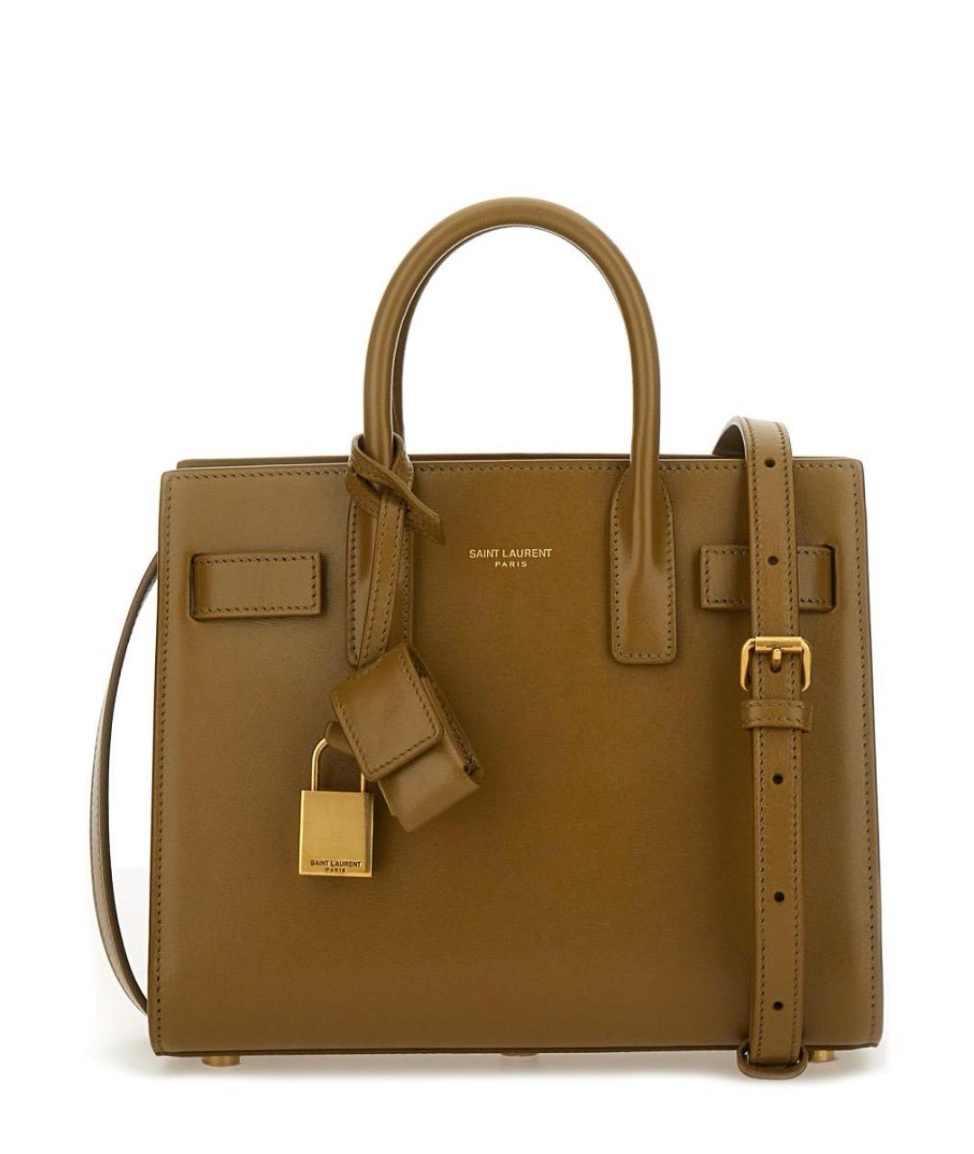 SAINT LAURENT Коричневая кожаная сумка с короткими ручками, фото 3