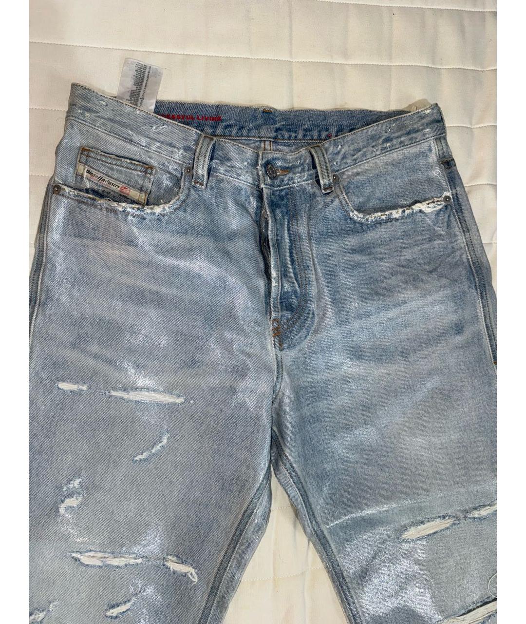 DIESEL Голубые хлопок-полиэтиленовые прямые джинсы, фото 3