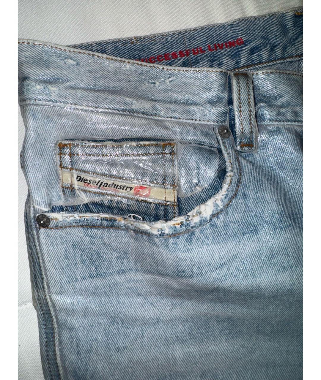 DIESEL Голубые хлопок-полиэтиленовые прямые джинсы, фото 7