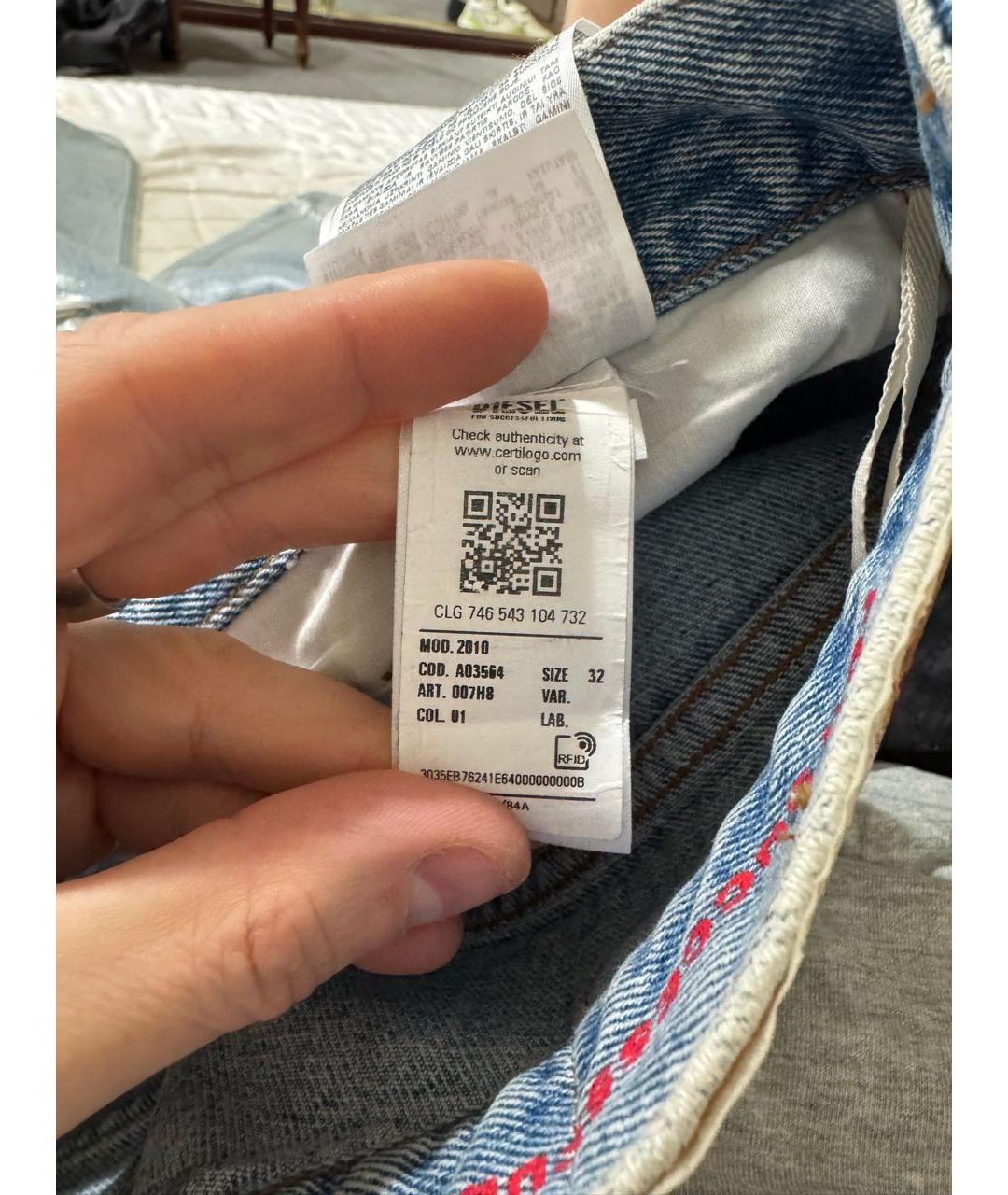 DIESEL Голубые хлопок-полиэтиленовые прямые джинсы, фото 5