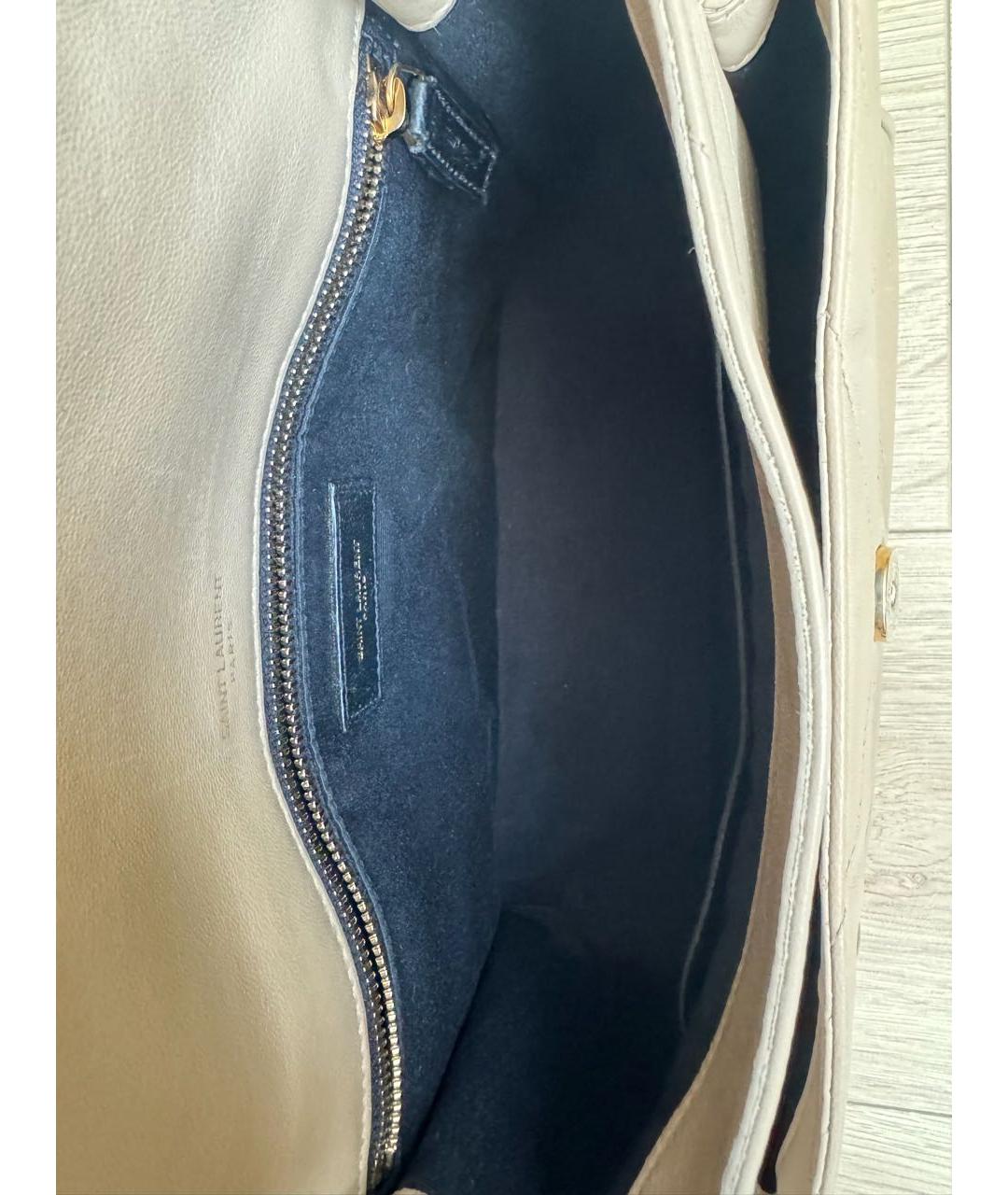 SAINT LAURENT Бежевая кожаная сумка через плечо, фото 8