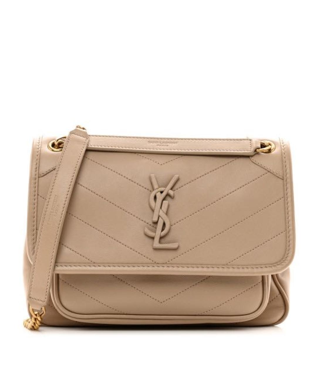 SAINT LAURENT Бежевая кожаная сумка через плечо, фото 9
