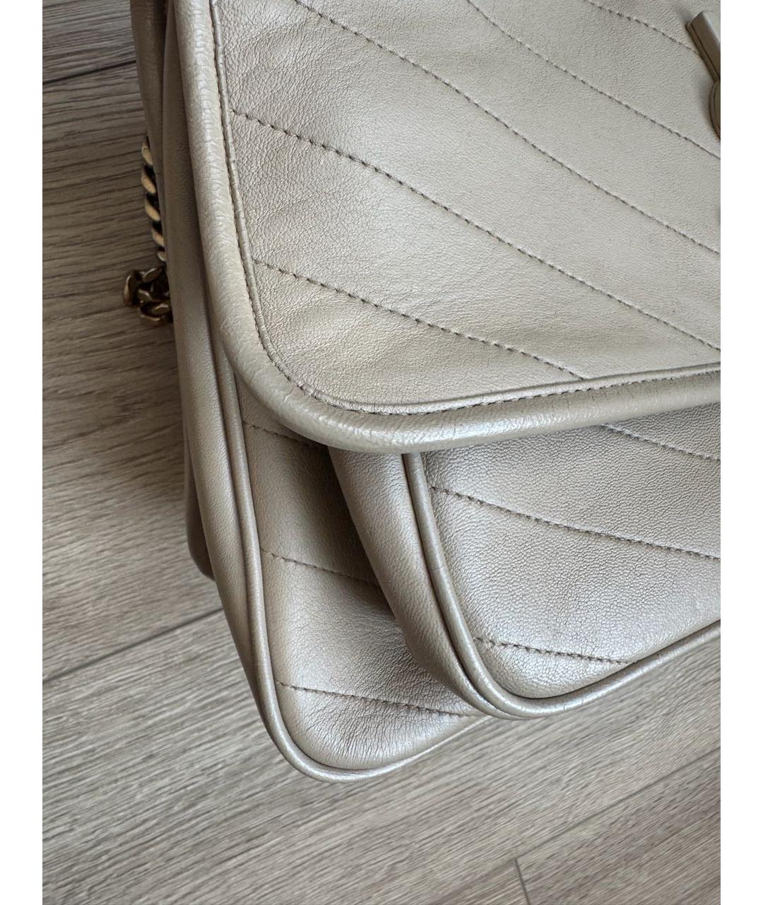 SAINT LAURENT Бежевая кожаная сумка через плечо, фото 5