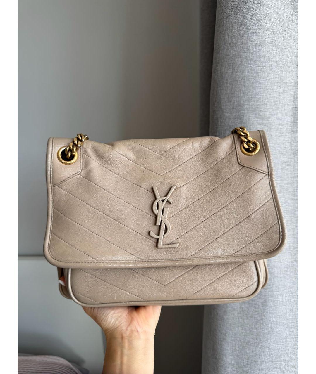 SAINT LAURENT Бежевая кожаная сумка через плечо, фото 3