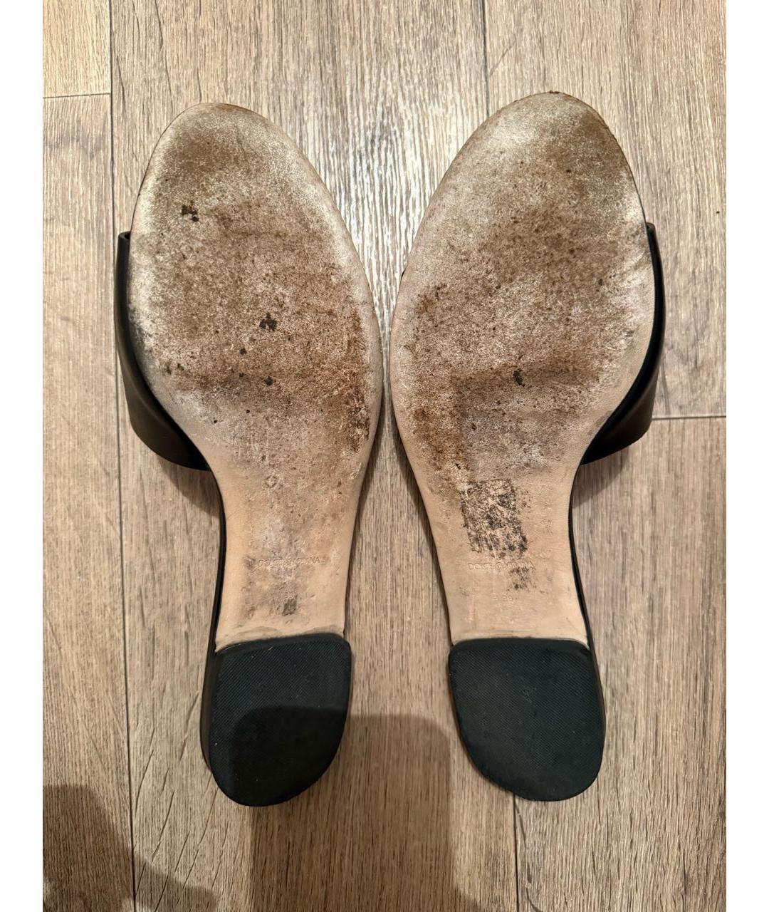 DOLCE&GABBANA Черные кожаные шлепанцы, фото 6