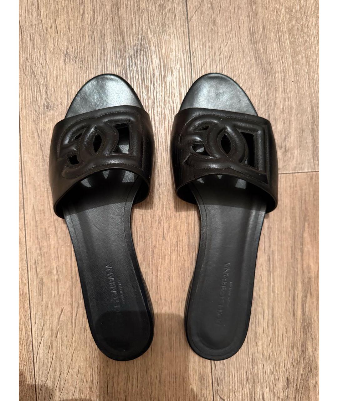DOLCE&GABBANA Черные кожаные шлепанцы, фото 4