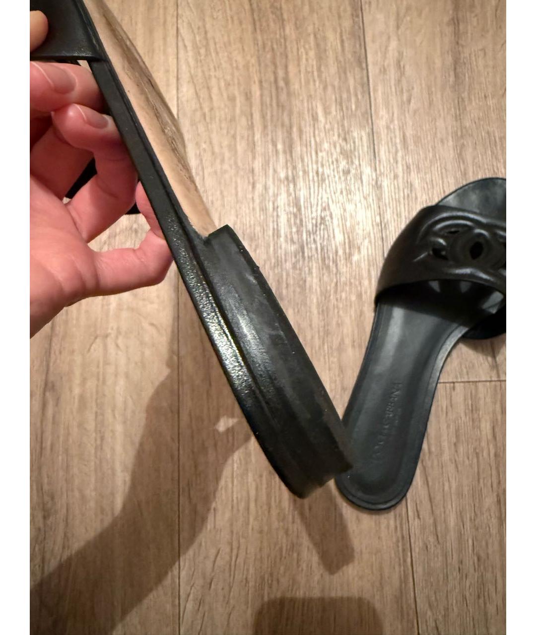 DOLCE&GABBANA Черные кожаные шлепанцы, фото 8