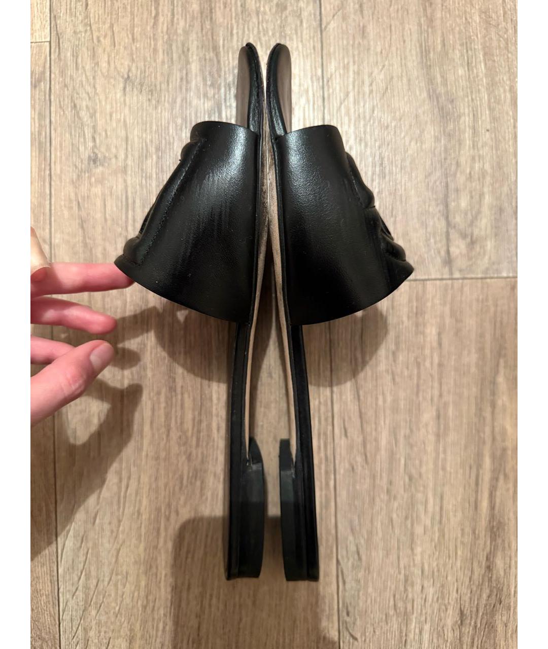 DOLCE&GABBANA Черные кожаные шлепанцы, фото 5