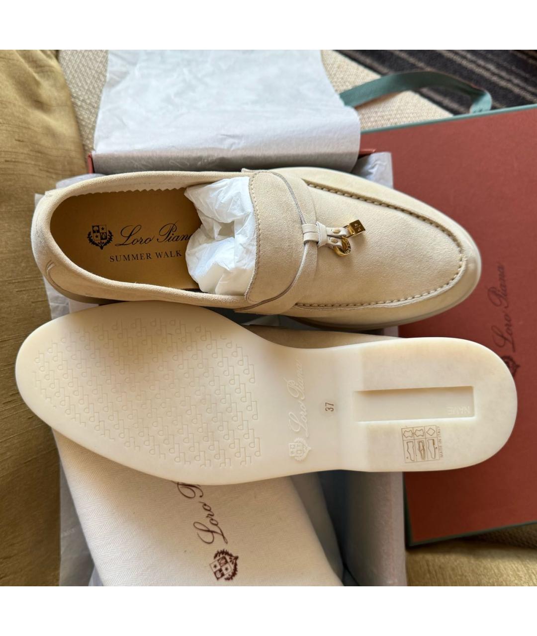LORO PIANA Бежевые замшевые лоферы, фото 3