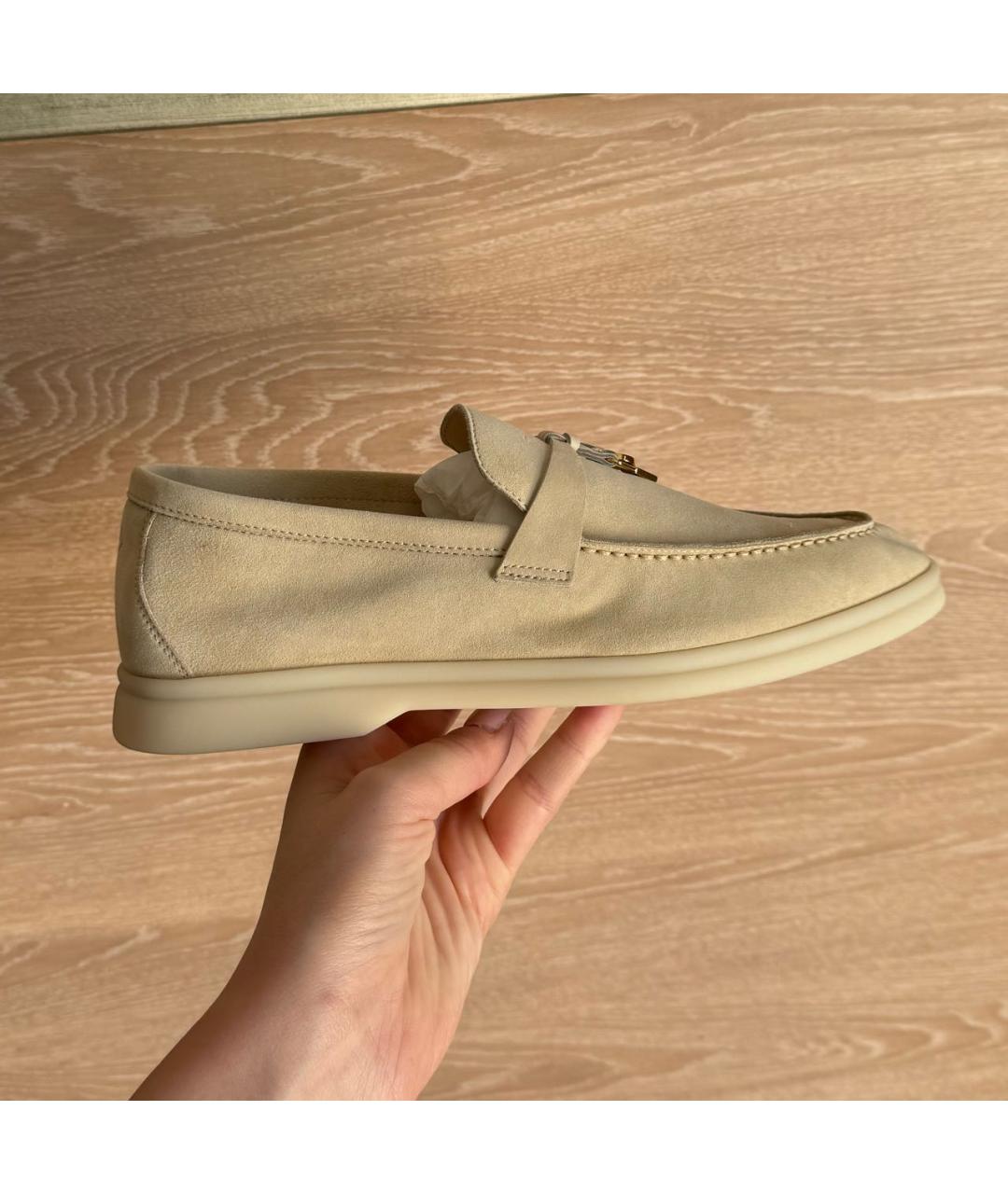 LORO PIANA Бежевые замшевые лоферы, фото 5