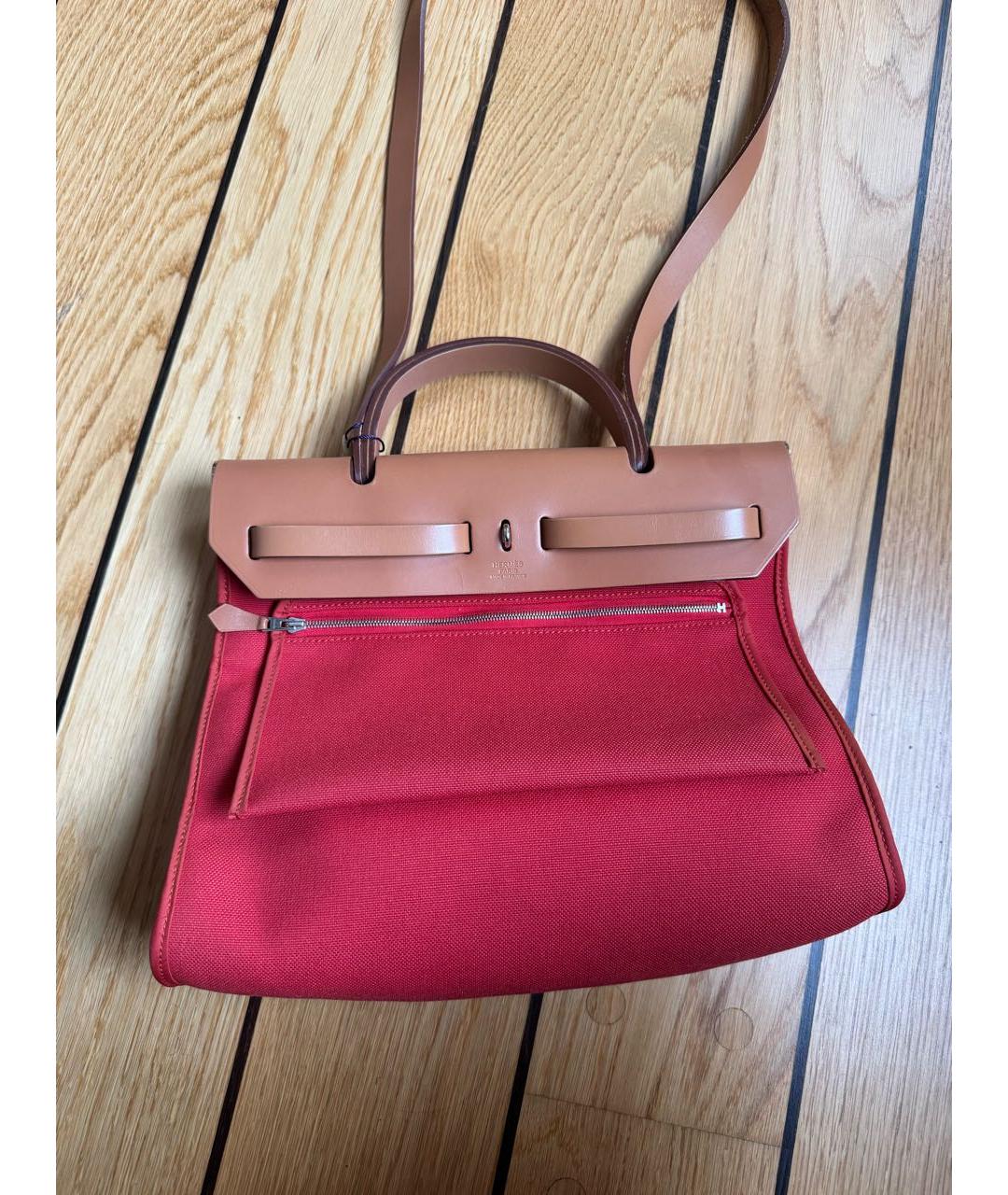 HERMES Красная тканевая сумка через плечо, фото 3