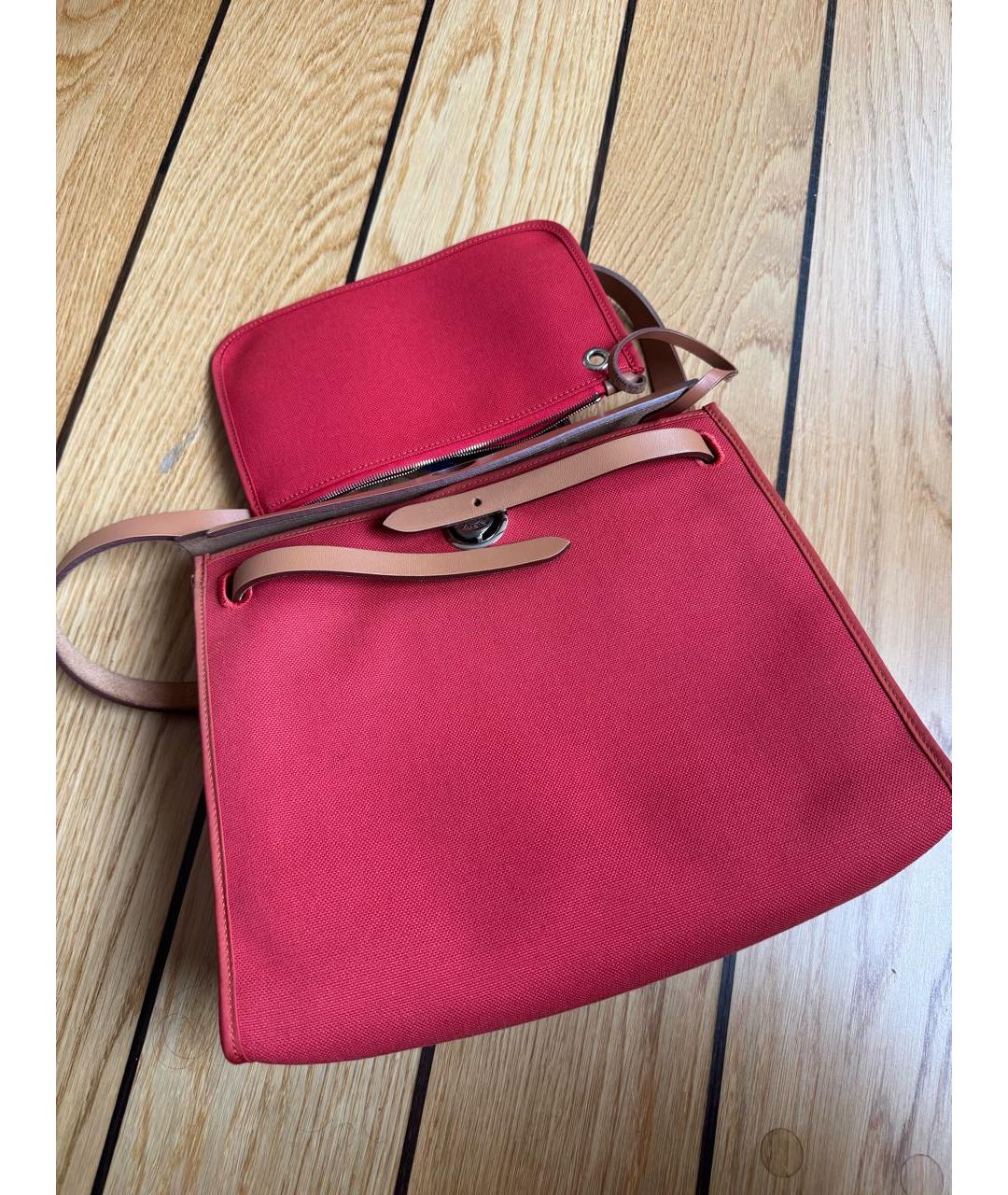 HERMES Красная тканевая сумка через плечо, фото 5