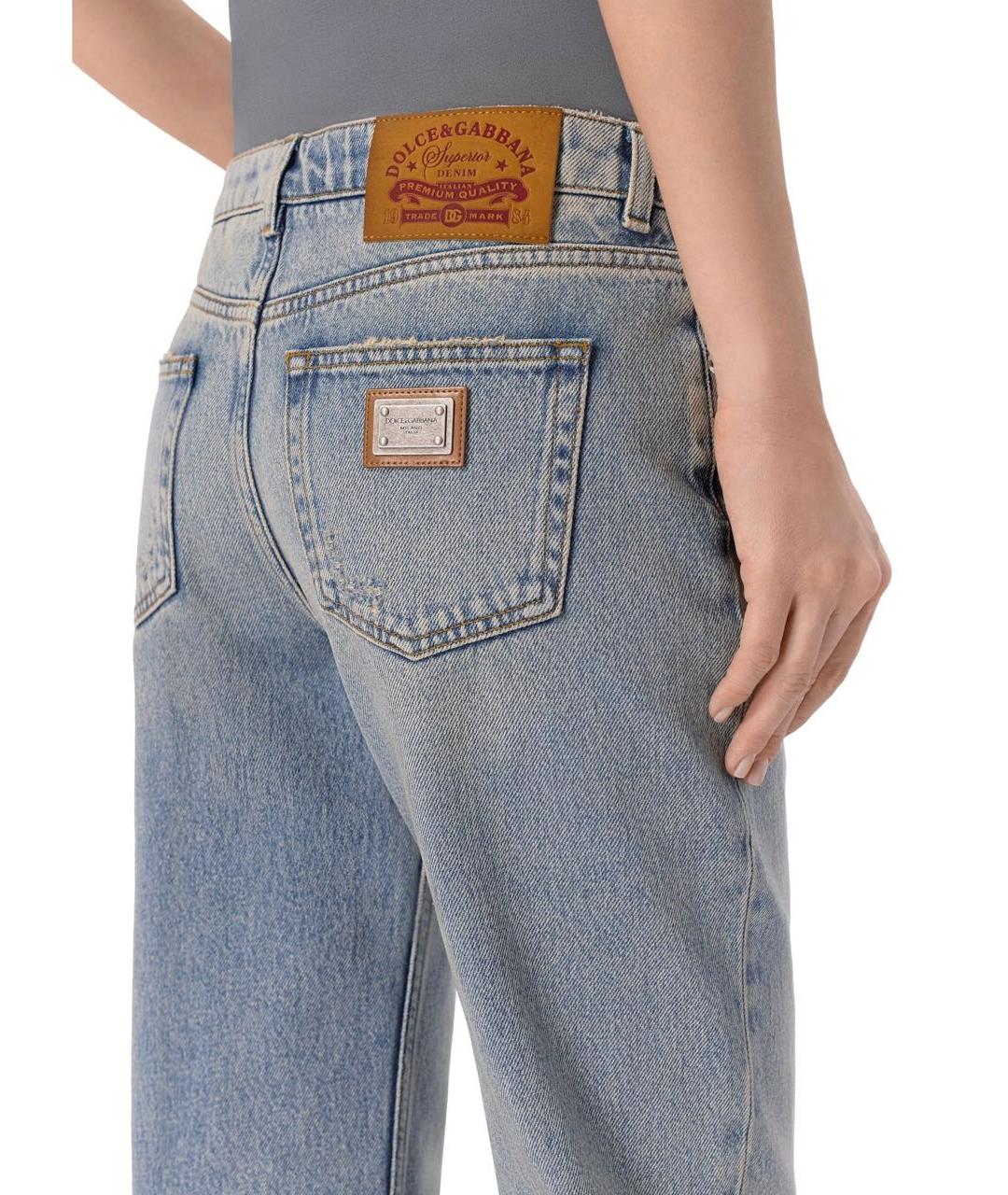 DOLCE&GABBANA Голубые хлопковые прямые джинсы, фото 4
