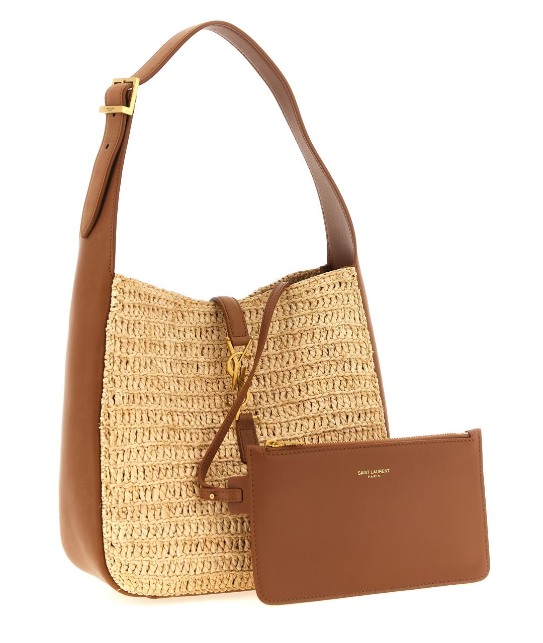 SAINT LAURENT Бежевая пелетеная сумка через плечо, фото 3