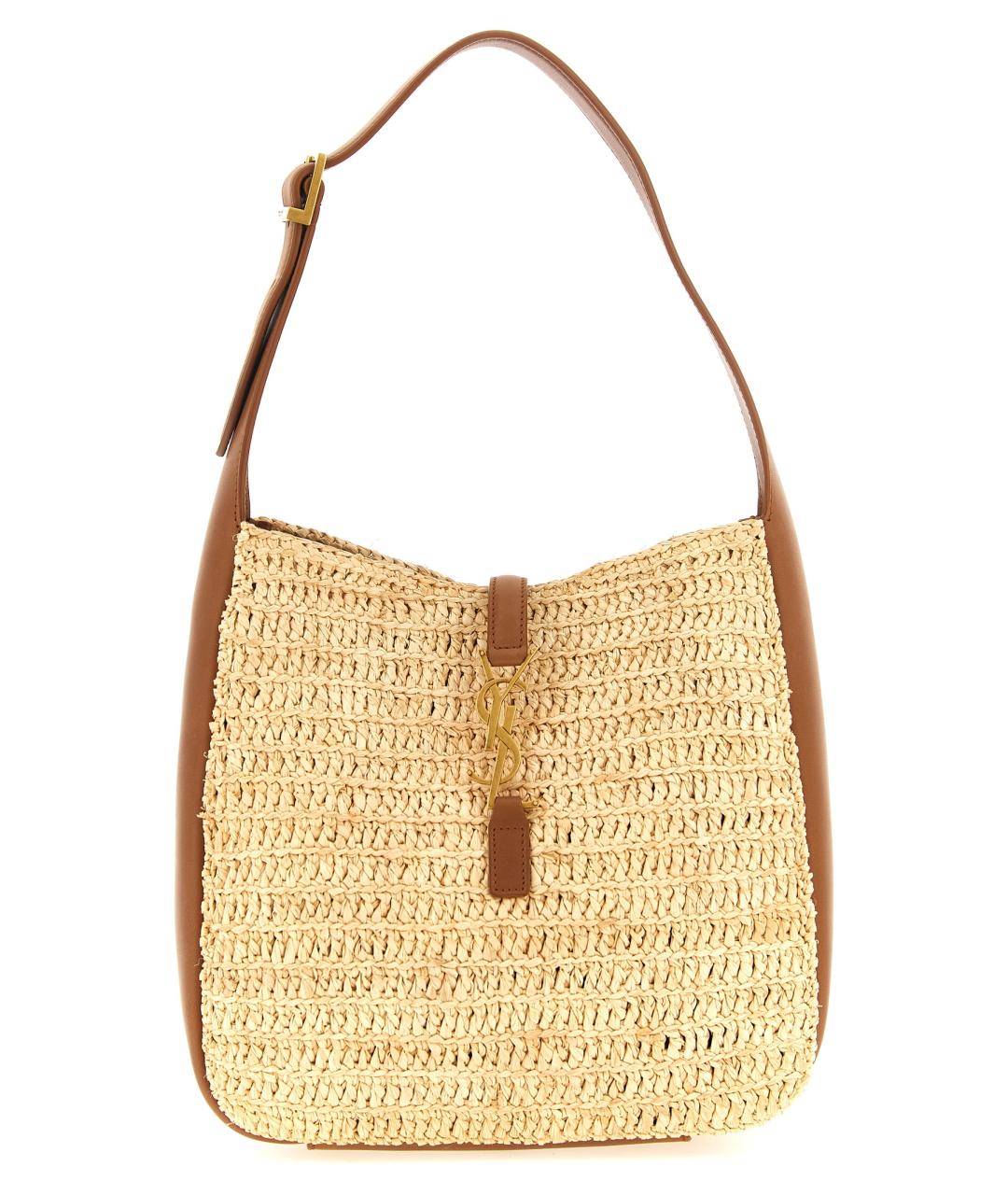 SAINT LAURENT Бежевая пелетеная сумка через плечо, фото 1