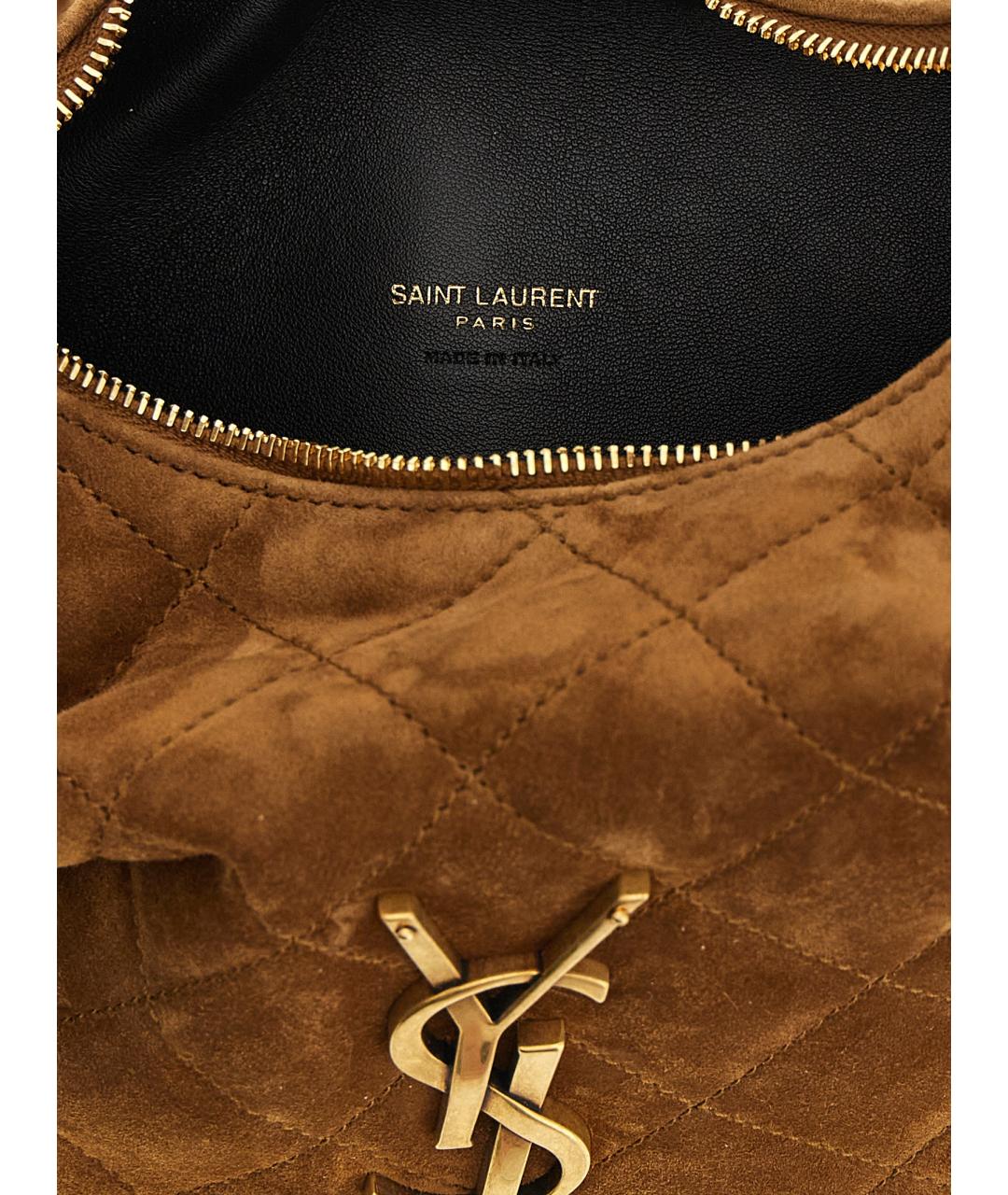 SAINT LAURENT Коричневая замшевая сумка с короткими ручками, фото 4