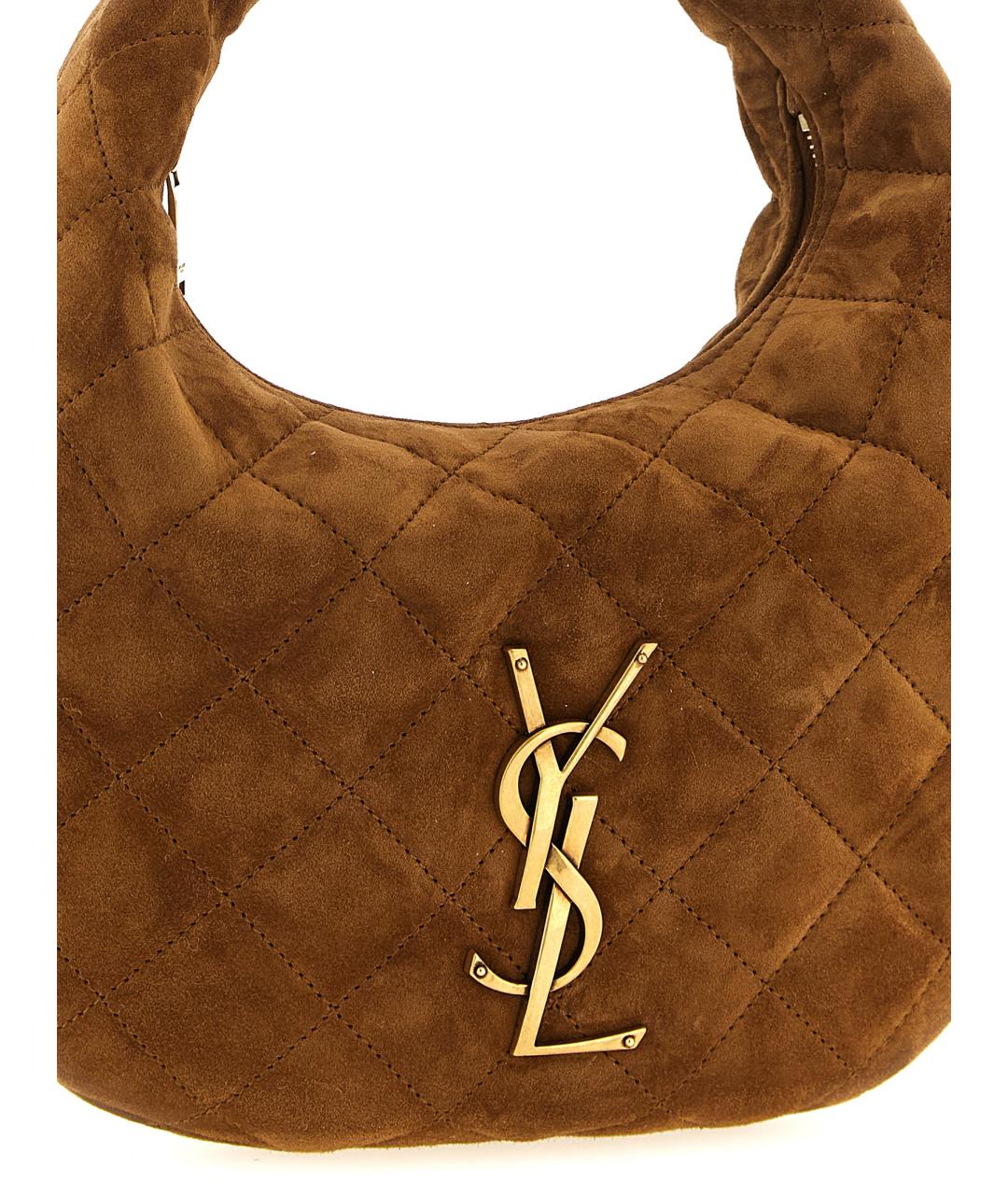 SAINT LAURENT Коричневая замшевая сумка с короткими ручками, фото 3