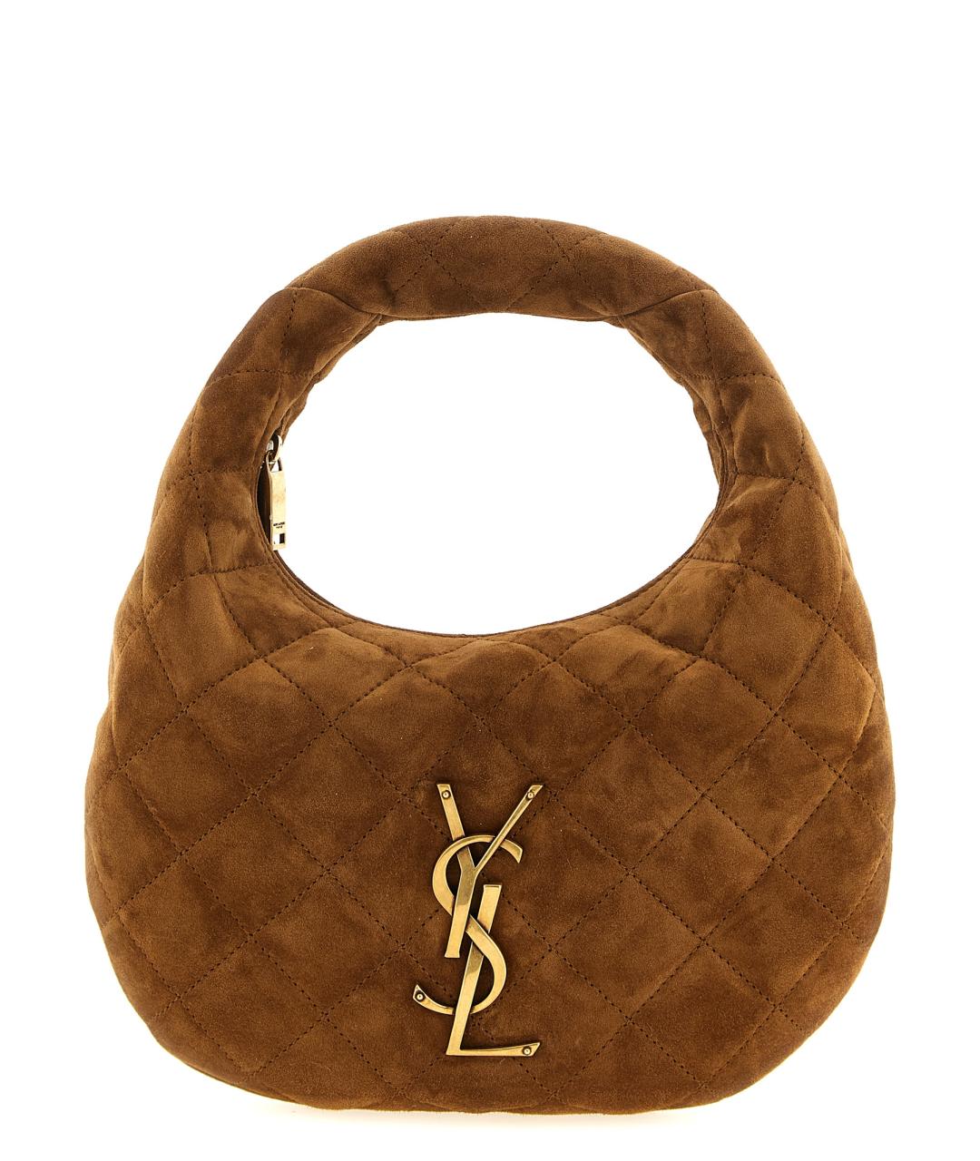 SAINT LAURENT Коричневая замшевая сумка с короткими ручками, фото 1
