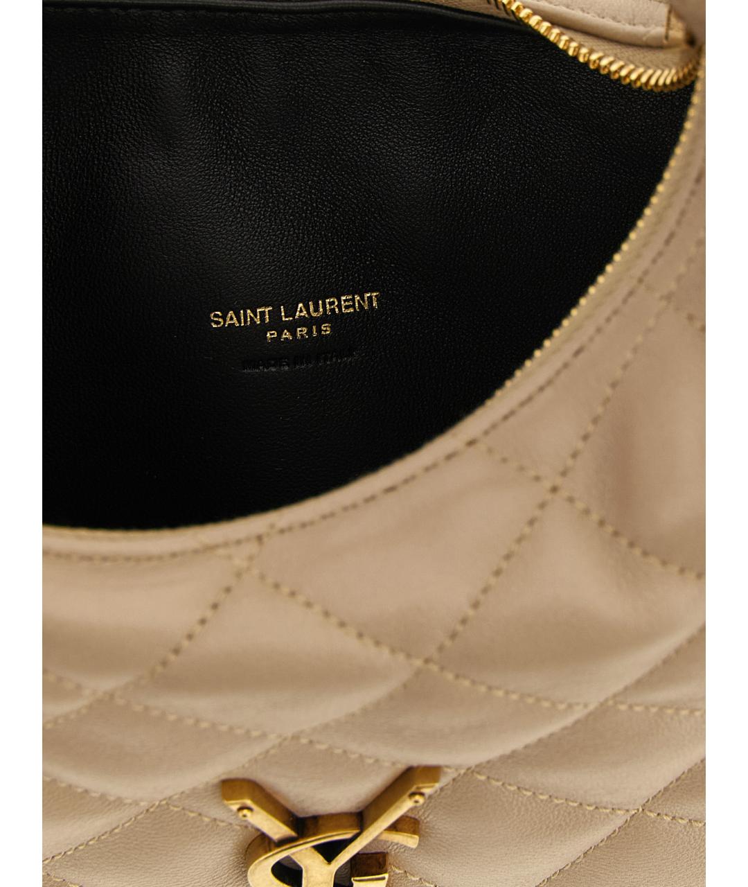 SAINT LAURENT Бежевая кожаная сумка с короткими ручками, фото 4