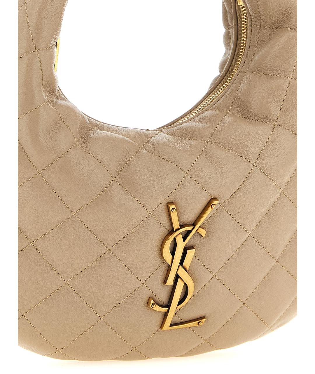 SAINT LAURENT Бежевая кожаная сумка с короткими ручками, фото 3