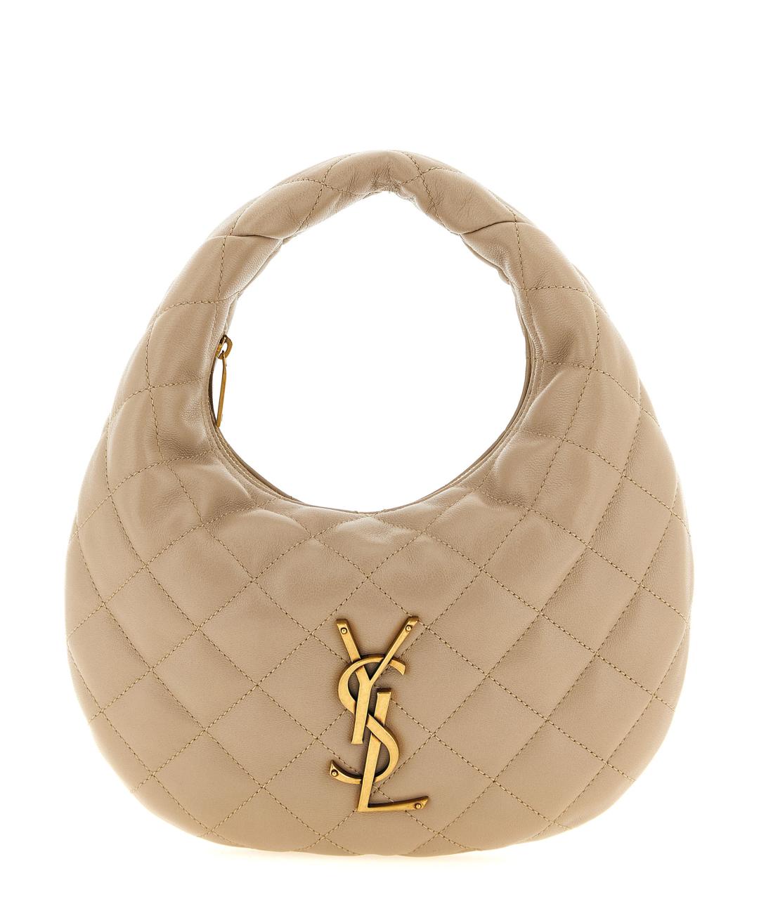 SAINT LAURENT Бежевая кожаная сумка с короткими ручками, фото 1