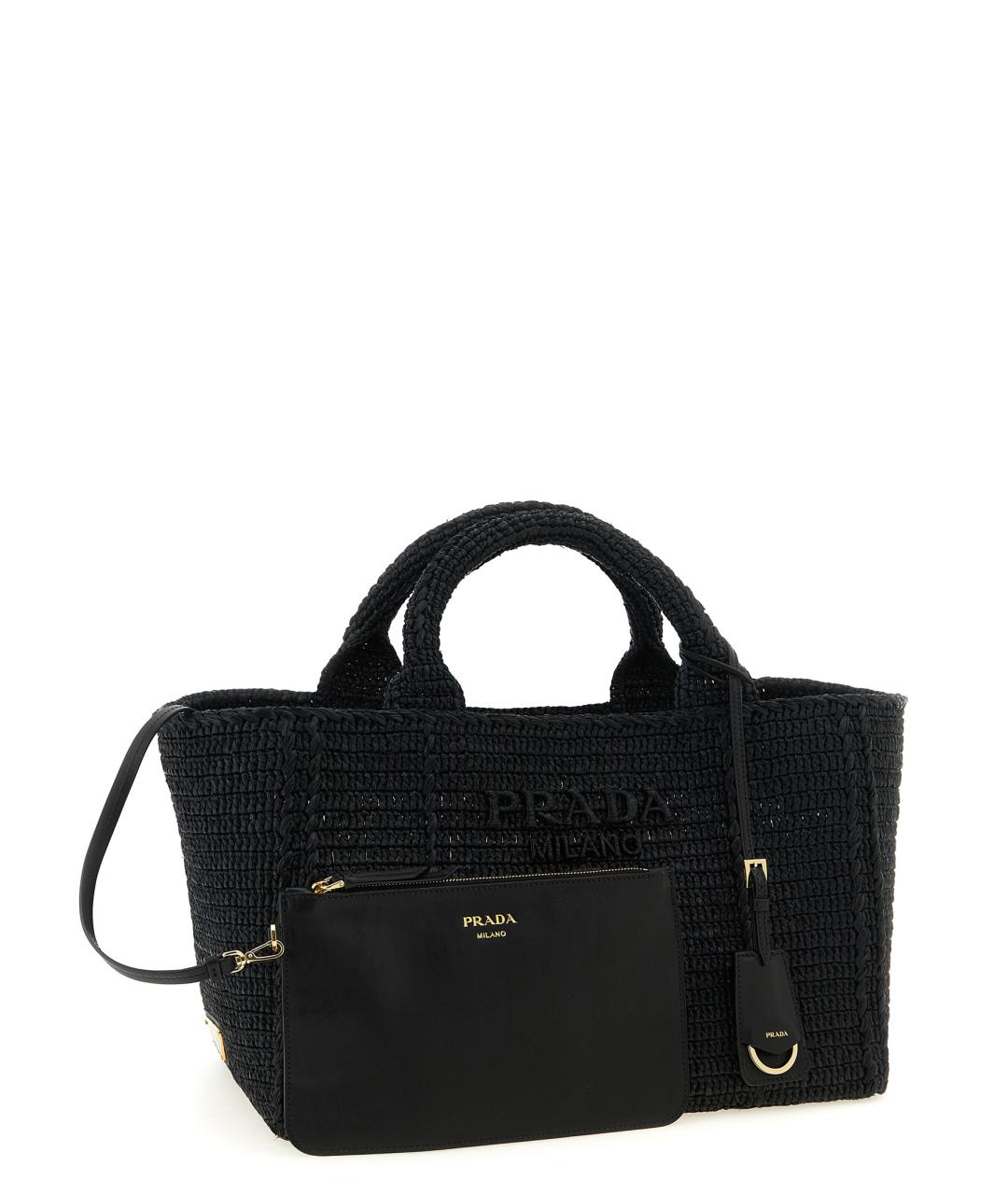 PRADA Черная пелетеная сумка тоут, фото 3