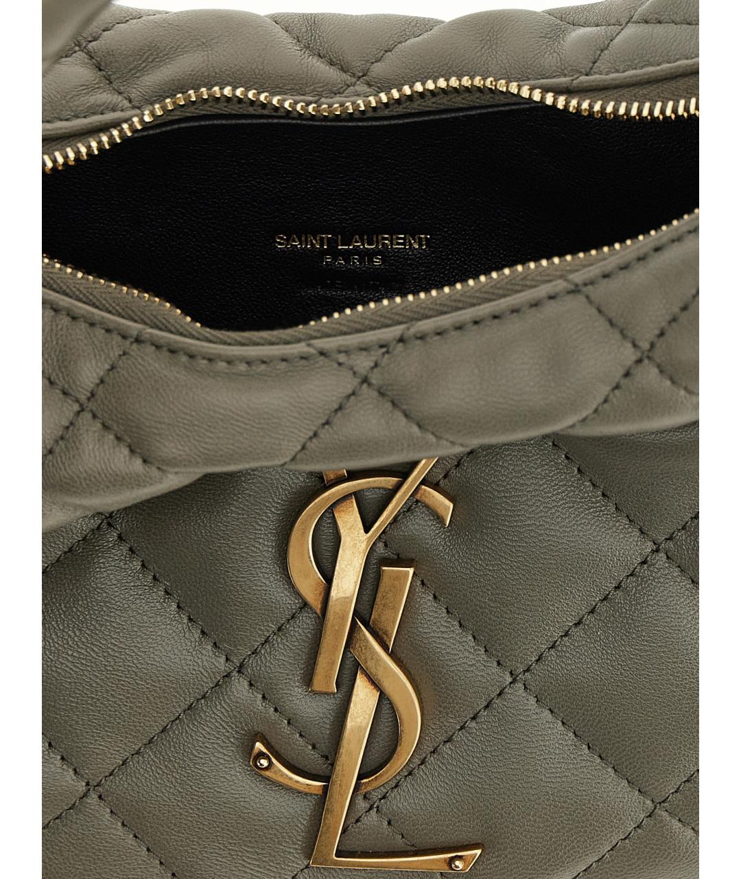 SAINT LAURENT Бежевая кожаная сумка с короткими ручками, фото 4