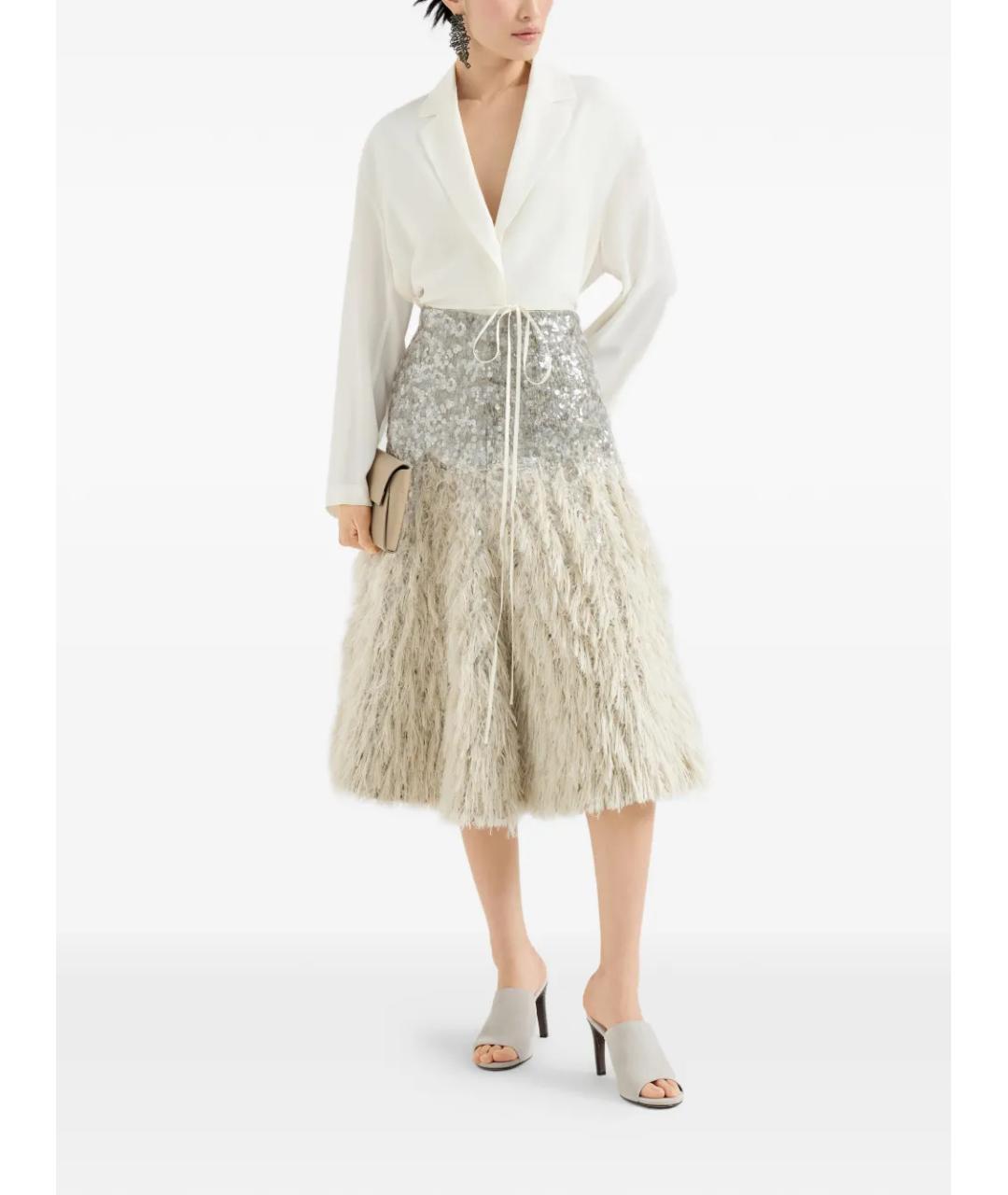 BRUNELLO CUCINELLI Бежевая хлопковая юбка миди, фото 5