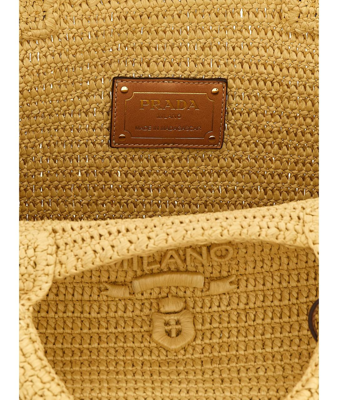 PRADA Бежевая пелетеная сумка тоут, фото 4