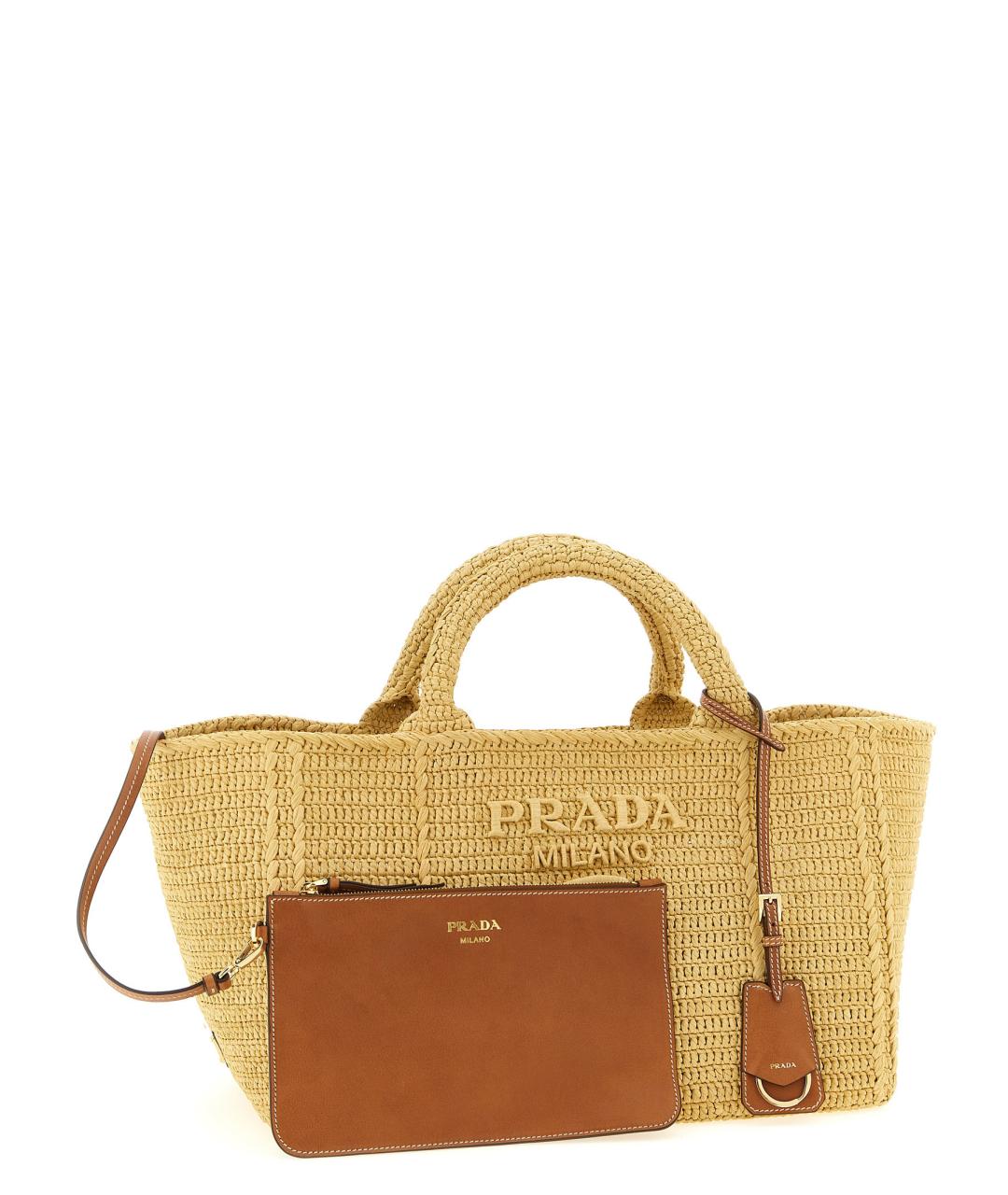PRADA Бежевая пелетеная сумка тоут, фото 3