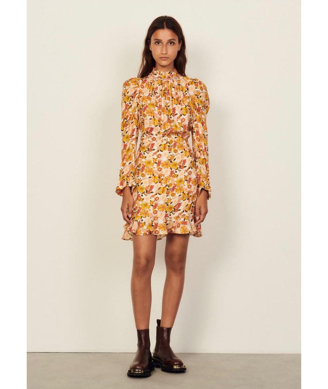 SANDRO Оранжевое хлопковое повседневное платье, фото 5
